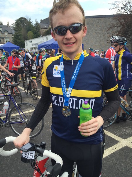 Richard Sanderson with completion medal after the 2016 Etape Caledonia