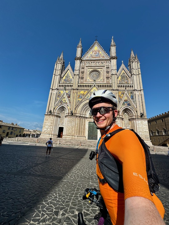 Richard Sanderson in front of the magnificent church at Orvieto during Florence Rome Florence 2026